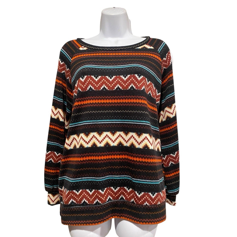 Sweet Lovely by Jen Sweater Women Medium/Large Pullover Crew Aztec Long Sleeve